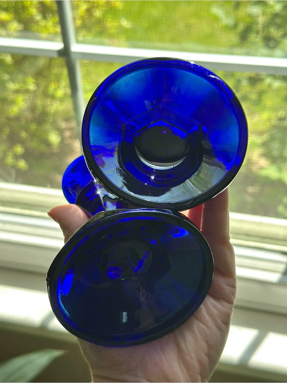 Vintage Cobalt Blue Glass Candlestick Pair